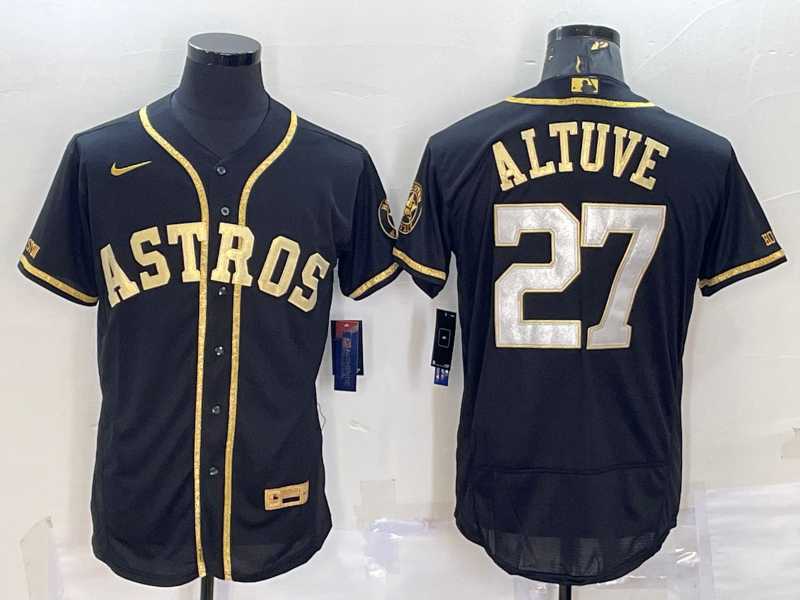 Men%27s Houston Astros #27 Jose Altuve Black Gold Flex Base Stitched Jersey
